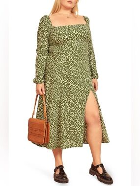 Reformation Sigmund Moiret Green midi dress square neckline